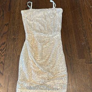 Katie J NYC Cream and Gold Sequin Kids Dress